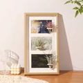 Three-piece wooden air plant frame display with abstract backboards on a wooden table - 3-Grid Frame (Plants Not Included) / Natural Wood Color