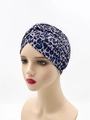 Women's pleated purple and black leopard print turban hat with a front twist knot - One Size / Purple Leopard