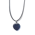 Detailed view of a 20mm blue sandstone heart pendant with silver bail on black cord - 20mm Pendant + 40cm Leather Cord / Blue Goldstone