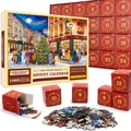 Calendrier de l'Avent puzzle de Noël avec 1008 pièces et 24 boîtes au design rouge festif - Style sd18 (70x50cm)