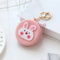 Pink round silicone coin purse with cute 3D bunny design and golden metal keychain - Pink Rabbit