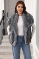Chic grey faux fur vest with lapel collar for women styled with a white knit sweater - S / Dark Gray