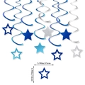 Detail of 5.9-inch blue and silver star swirls for boys birthday party hanging decor - Royal Blue Hollow Star Hanging Swirls