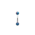 Curved stainless steel eyebrow piercing bar with blue and purple spotted acrylic balls - Starry Blue Round Bead Style (24042603-1)