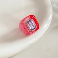 Bague en résine marbrée rose avec pierre rectangulaire violette et cristaux blancs - Rose & Cristal Mauve Clair