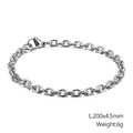 Pulsera de cadena O de acero inoxidable plateado, ancho 4,5 mm y longitud de 200 mm - Plata 200x4.5mm (KB126642-Z)
