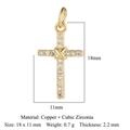 Golden copper and cubic zirconia cross pendant charm with 18x11 mm dimensions - Gold X-Knot Cross (VB252)