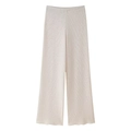 Detail of high-waisted off-white wide-leg trousers with fine vertical pleated texture - S / Cream White Pants