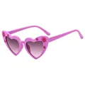 Pink heart-shaped kids sunglasses with red flower accents and purple gradient lenses - C2-Purple Frame