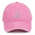 Close-up of pink washed cotton baseball cap with Good Vibes skeleton hand embroidery - One Size / Pink