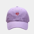 Close-up of heart embroidery on light purple cotton baseball cap with twill texture - Adjustable / Light Purple