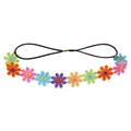 Colorful embroidered daisy flowers on a black elastic headband for girls - Colorful