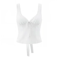 Chic white V-neck vest top with front bow tie and feminine wavy hemline for women - S / White
