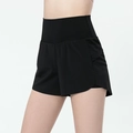 Schwarze Damen 2-in-1 Sporthose mit hoher Taille und lasergeschnittenen Details - XL / Schwarz