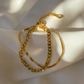 Bracciale a doppio strato placcato oro 18K con catena cubana e serpente regolabile - Oro