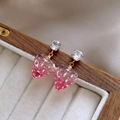 Pink resin strawberry drop earrings with sparkling cubic zirconia and glitter accents - Pink Strawberry Shape / 65# Silver Earring Post-Gold-Pink