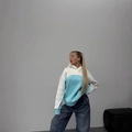 Sky blue and white colorblock hoodie with a loose fit and minimalist drawstring hood - S / Blue and White Stitching
