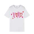 Loose fit white t-shirt with XOXO heart print for Valentine Day, flat lay cotton tee - XS / White (XOXO Print)