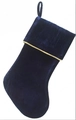 Large navy blue velvet Christmas stocking with golden rope trim and hanging loop decoration - Navy + Gold Trim