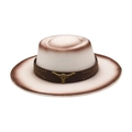 Chapeau fedora en laine style anglais avec bord ombré et insigne tête de taureau - Taille unique / Blanc (Tête de Taureau Dorée)