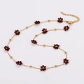 Retro beaded flower necklace in golden finish with deep red beads and lobster clasp - Dark Red-Necklace