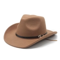 Classic brown western cowboy hat with wide brim, silver buckle, and adjustable strap - M (56-58cm) / Khaki