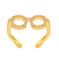 Anello creativo a forma di occhiali dorati per uomo e donna con zirconi rosa - Anello Occhiali Con Zirconia (8652)
