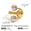 Detalle de anillo abierto de acero con tres esferas, peso 18,6g e impermeable - Diseño Abierto Mixto de Tres Bolas en Oro y Plata