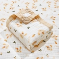 Soft multi-layer cotton gauze baby blanket featuring yellow rabbit and carrot print - 6-Layer Wide Edge 110*110cm / Rabbit with Carrot
