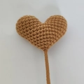 Handmade brown crochet heart flower bouquet gift with a yarn-wrapped long stem - Tan