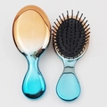 Portable mini air cushion hairbrush with metallic golden to blue gradient finish - Electroplated Orange + Green