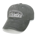 Macro shot of white Athletics embroidery on washed grey cotton baseball cap fabric - Dark Gray