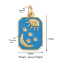 Rectangular sky blue enamel pendant with gold sun moon and zircon star charms - Moon Star Rectangle Sky Blue Enamel