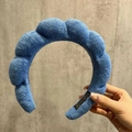 Blue retro padded bubble headband with soft toweling fabric and handmade label - Sapphire Blue