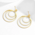 Minimalist gold titanium steel triple hoop earrings with a polished geometric layered design - Triple Layer Circle Earrings / Gold (DEK235)