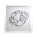 White square world travel memory box with airplane graphic and top coin slot - Space Voyage 2026 / 15x15cm / White