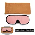 Pink breathable 3D sleep mask set with a brown suede drawstring storage bag - Mask + Suede Pouch / Pink