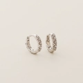 Elegant pair of silver S925 sterling silver hoop earrings with double row clear crystals - 925 Silver / White Gold