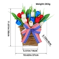 USA Independence Day patriotic basket wreath with red white blue tulips and flag bow - Independence Day Tulip Wall Hanging (Z3-45)