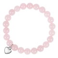 Handmade pink zebra stone beaded bracelet featuring a polished silver heart charm pendant - Rose Quartz Bracelet