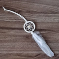 Mini white handmade dream catcher with soft feather and bead for car or home decor - B0063 Rice Beads White