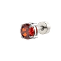 Orecchino a vite con una pietra di zircone rotonda di colore rosso brillante - 3mm / Argento Rosso