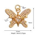Detailed butterfly pendant charm in gold alloy with white zircon micro-pave setting - Pave Butterfly-Gold