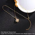 Golden titanium steel spinning clover necklace with white zircon pavé setting - Rotating Style 7/White Zirconia Clover