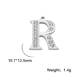 Sparkling silver letter R pendant in stainless steel with double row pavé zircons - Letter R