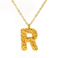 18K gold-plated stainless steel necklace with textured lava style letter R pendant - Gold Letter-R