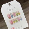 Handmade macaron star press-on nails with 3D aurora moon and colorful glitter sequins - Extra Small (XS) / Star Macaron