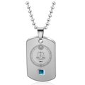Detailed silver Libra zodiac dog tag necklace with blue gemstone on a bead chain - Steel Libra Male