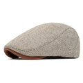 Casquette gavroche britannique en tweed à chevrons classiques avec détails en daim marron - Style Chevrons Foncés / café