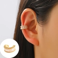 Elegant gold ear cuff featuring a line of rectangular zircons for non-pierced ears - Mid KC Gold - Baguette Drill Style (A-388)
